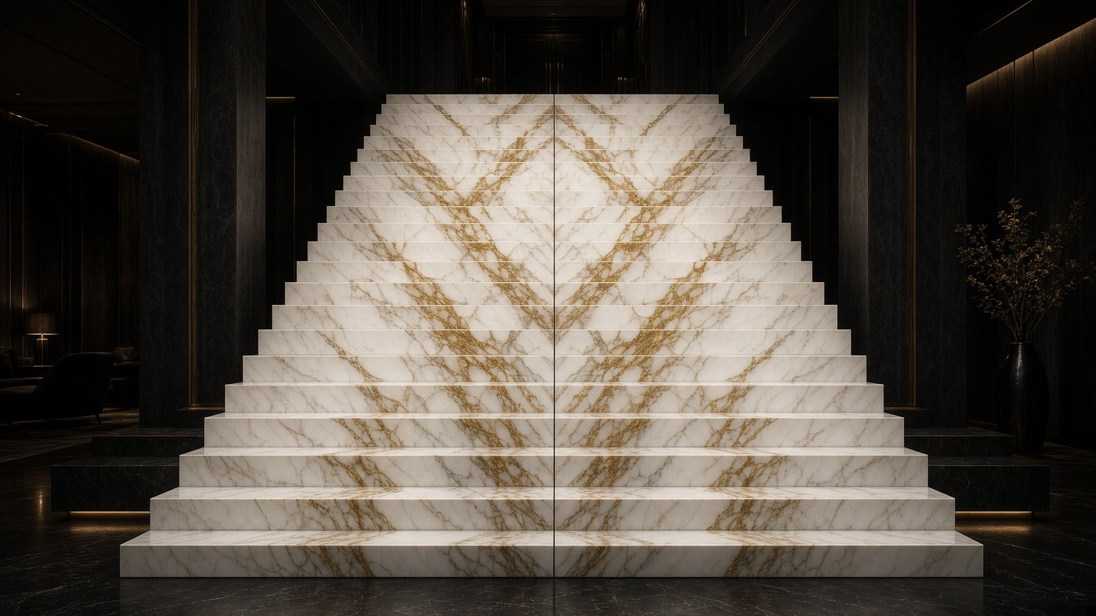 Book-matched marble staircase